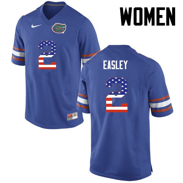 Florida Gators Women #2 Dominique Easley College Football Jersey USA Flag Fashion Blue